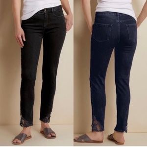 Soft Surroundings Ankle Touch Lace Jeans Size 16 Petite Black Casual